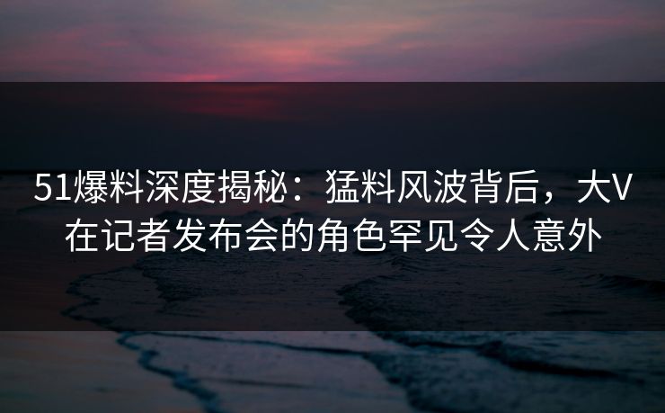51爆料深度揭秘：猛料风波背后，大V在记者发布会的角色罕见令人意外